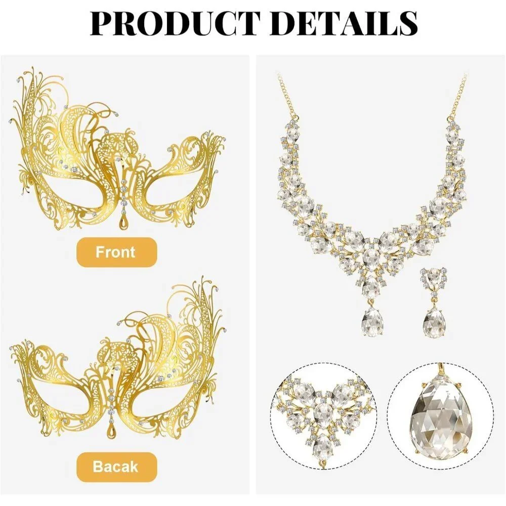 Masquerade Mask Set Women Jewelry Halloween Venetian Costume Party Accessory